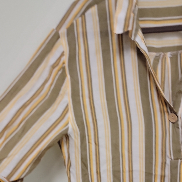 Striped Button-Down Shirt in Olive and Cream - Picture 7 of 16